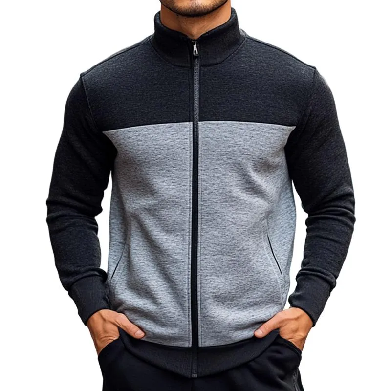 Men's Retro Casual Colorblock Stand Collar Zipper Sweatshirt 94672326TO sold by Manly