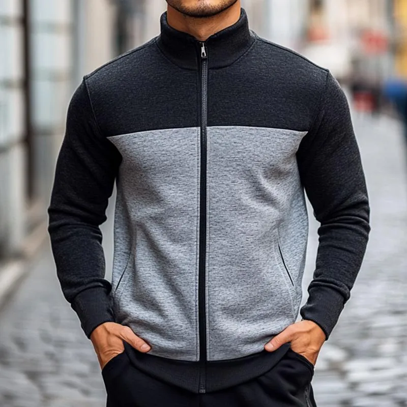 Men's Retro Casual Colorblock Stand Collar Zipper Sweatshirt 94672326TO sold by Manly product image thumbnail 2