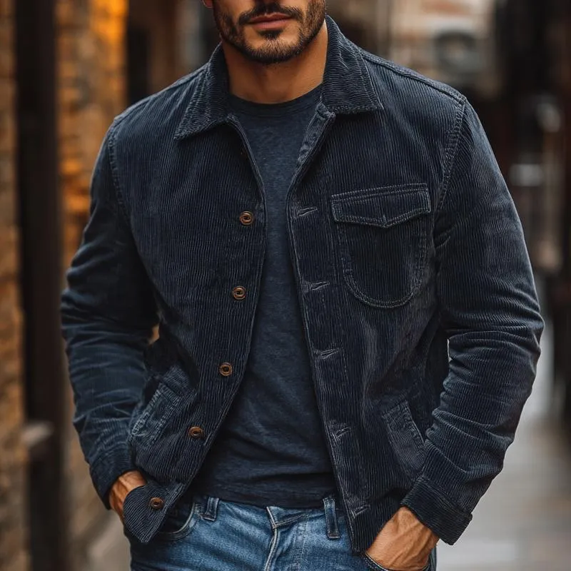 Men's Casual Corduroy Lapel Thin Overshirt Jacket 10619081Y sold by Manly product image thumbnail 3