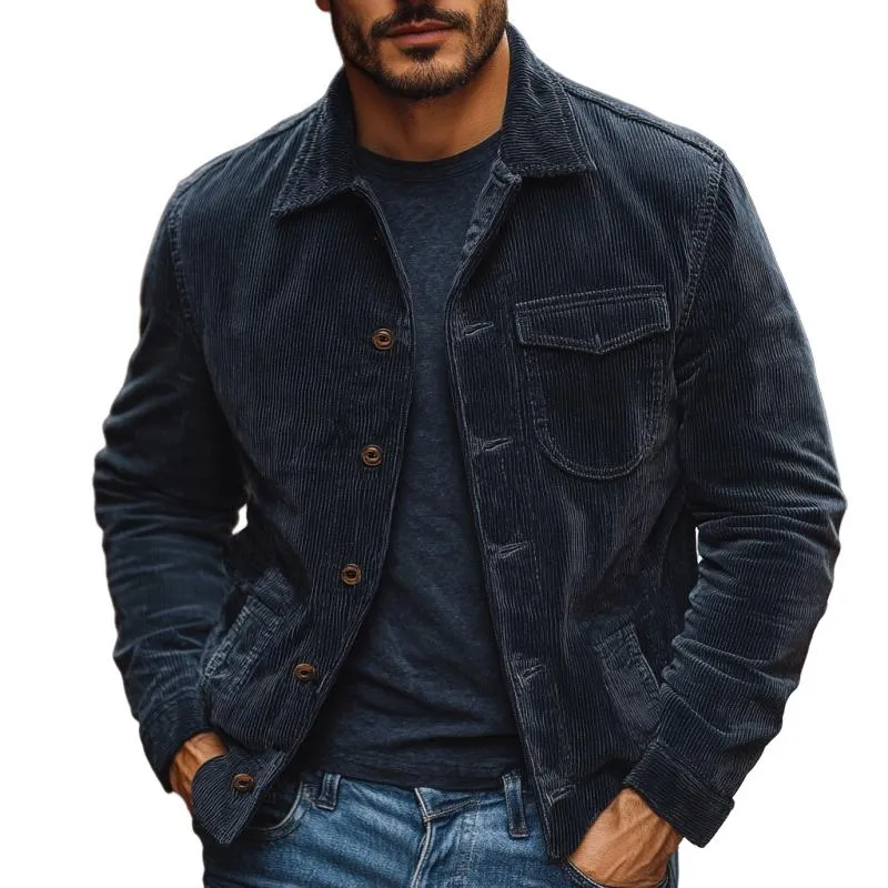 Men's Casual Corduroy Lapel Thin Overshirt Jacket 10619081Y sold by Manly