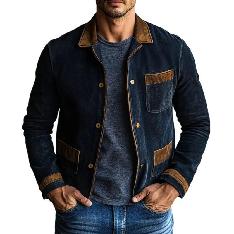 Men's Casual Color Matching Suede Multi-Pocket Jacket 82601367Y sold by Manly