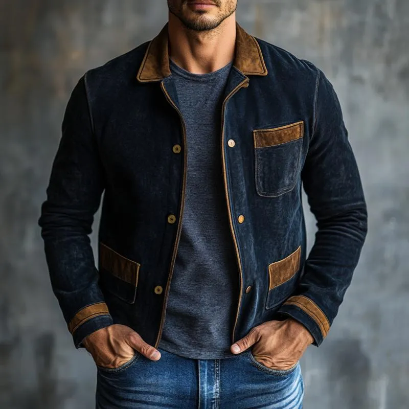 Men's Casual Color Matching Suede Multi-Pocket Jacket 82601367Y sold by Manly product image thumbnail 3