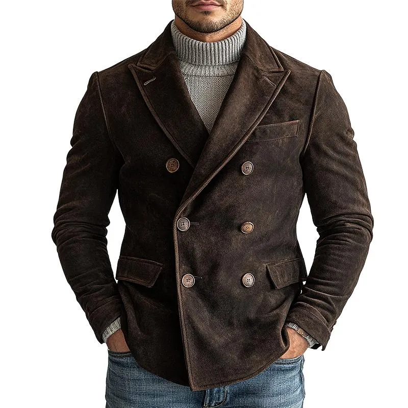 Men's Vintage Solid Suede Double Breasted Blazer 07321807Y sold by Manly