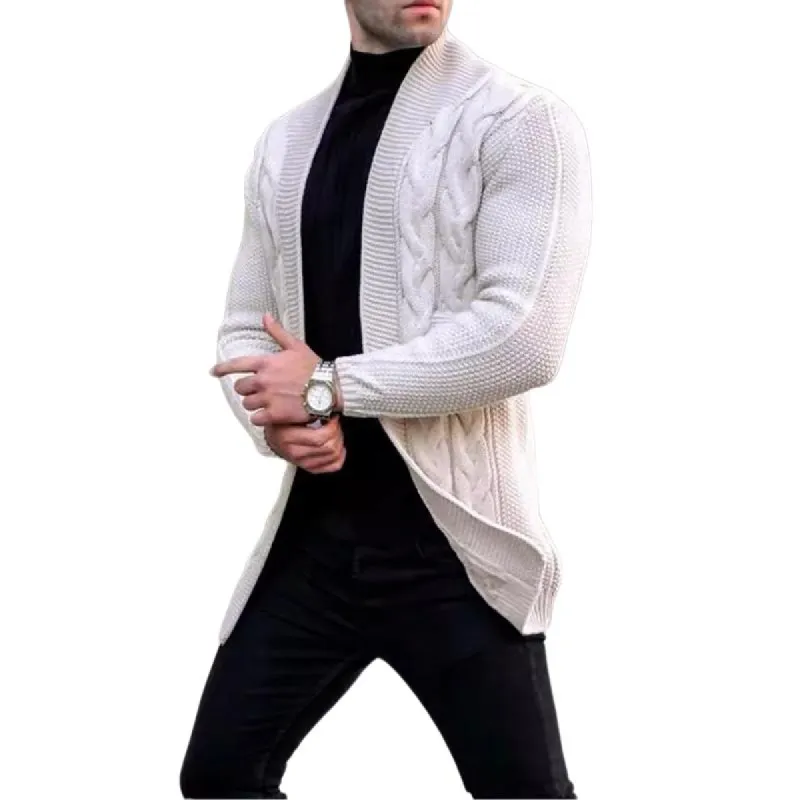 Men's Solid Color Cable Knit Long Sleeve Cardigan 41739776Y sold by Manly