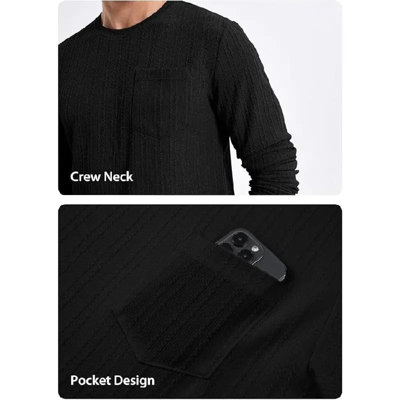 Men's Casual Solid Color Texture Striped Round Neck Long-Sleeved T-Shirt 26027919Y sold by Manly product image thumbnail 3