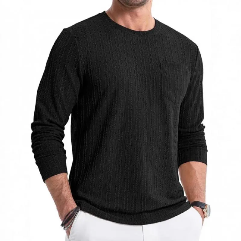 Men's Casual Solid Color Texture Striped Round Neck Long-Sleeved T-Shirt 26027919Y sold by Manly