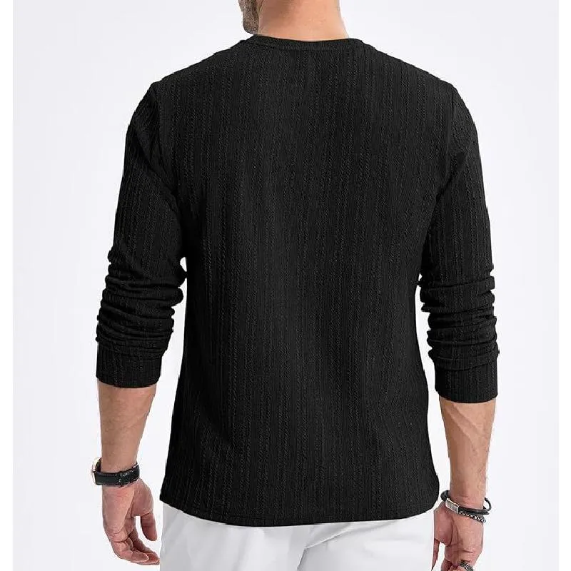 Men's Casual Solid Color Texture Striped Round Neck Long-Sleeved T-Shirt 26027919Y sold by Manly product image thumbnail 2