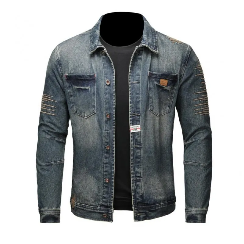 Men's Motorcycle Vintage Embroidered Denim Jacket 59243392Y sold by Manly