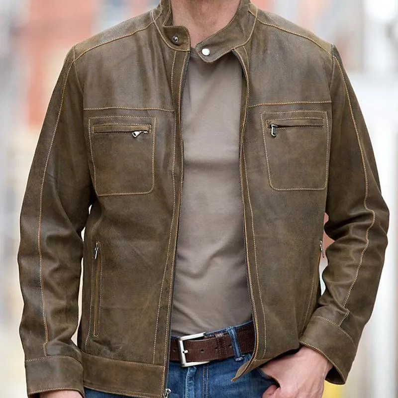 Men's Vintage Zipper Leather Jacket 09466089U sold by Manly product image thumbnail 2