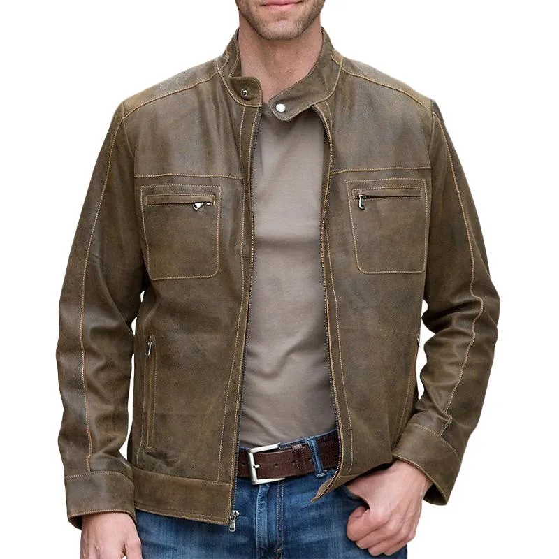 Men's Vintage Zipper Leather Jacket 09466089U sold by Manly