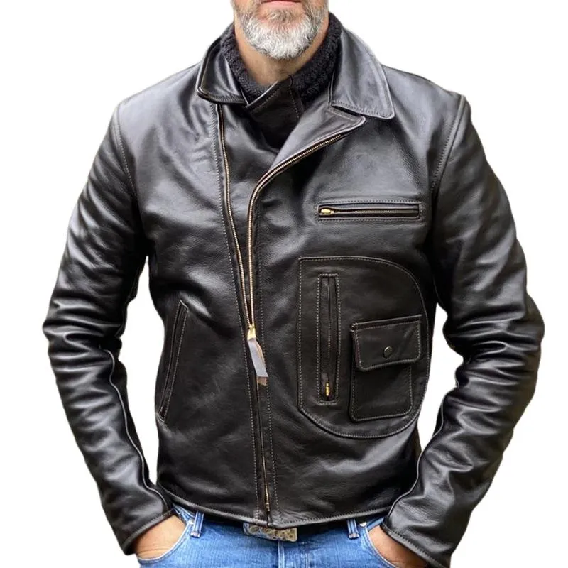Men's Black Zip-up Leather Jacket 89988051U sold by Manly