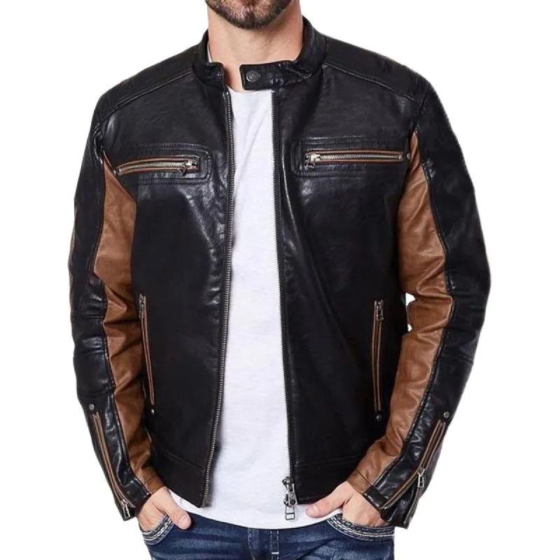 Men's Vintage Colorblock Zip-Up Leather Jacket 99075877U sold by Manly