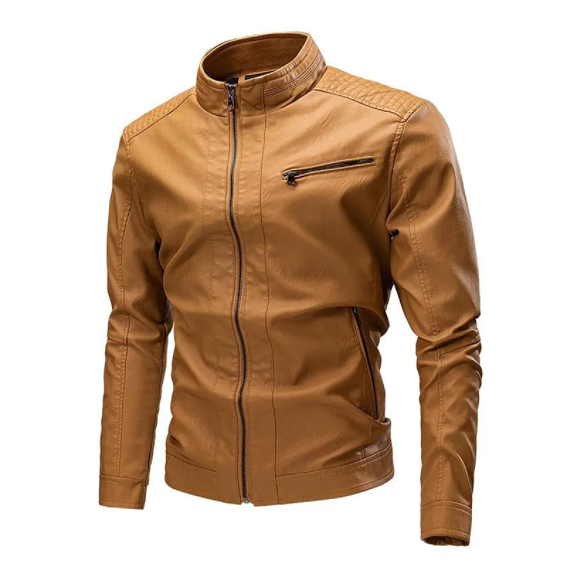 Men's Solid Color Leather Zip-Up Motorcycle Jacket 27903055U sold by Manly