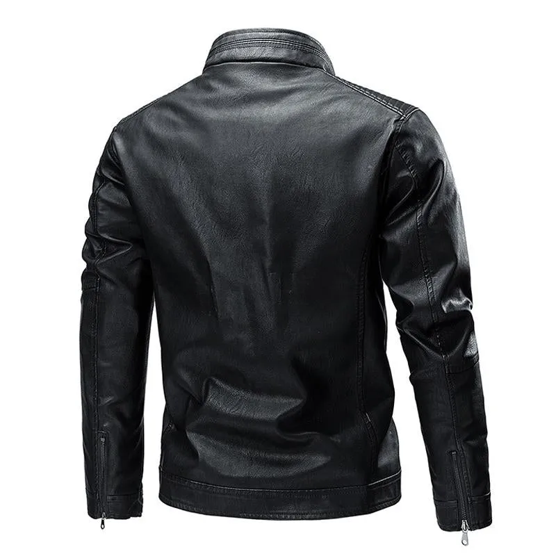 Men's Solid Color Leather Zip-Up Motorcycle Jacket 27903055U sold by Manly product image thumbnail 5