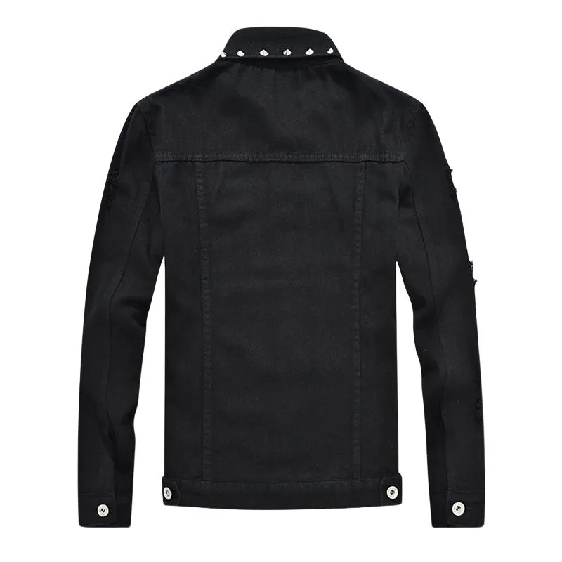 Men's Riveted Motorcycle Denim Ripped Jacket 41603325U sold by Manly product image thumbnail 3