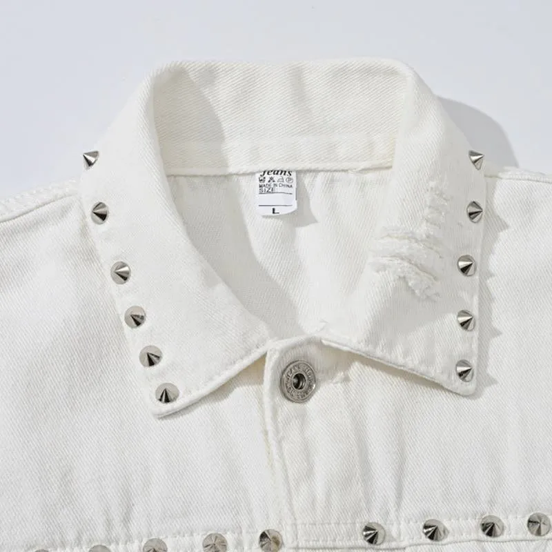 Men's Riveted Motorcycle Denim Ripped Jacket 41603325U sold by Manly product image thumbnail 5