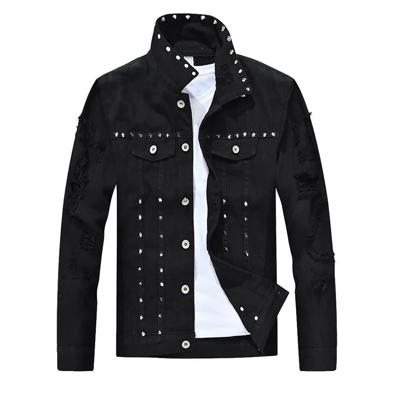 Men's Riveted Motorcycle Denim Ripped Jacket 41603325U sold by Manly product image thumbnail 2