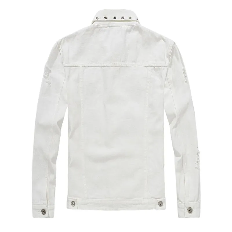 Men's Riveted Motorcycle Denim Ripped Jacket 41603325U sold by Manly product image thumbnail 4