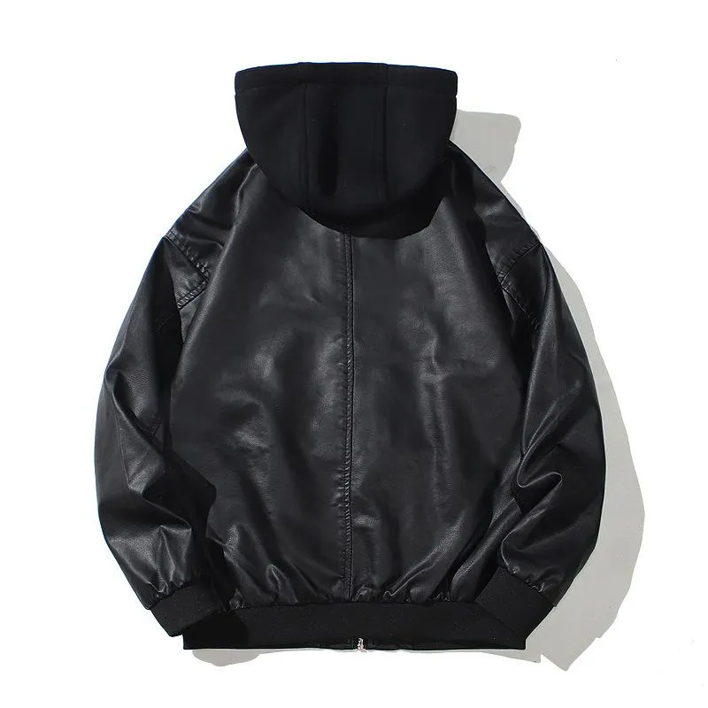 Men's PU Leather and Cotton Thick Hooded Jacket 04759916U sold by Manly product image thumbnail 3