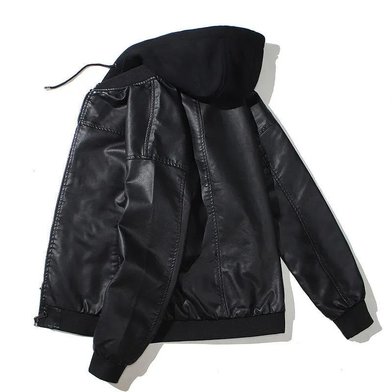 Men's PU Leather and Cotton Thick Hooded Jacket 04759916U sold by Manly product image thumbnail 2