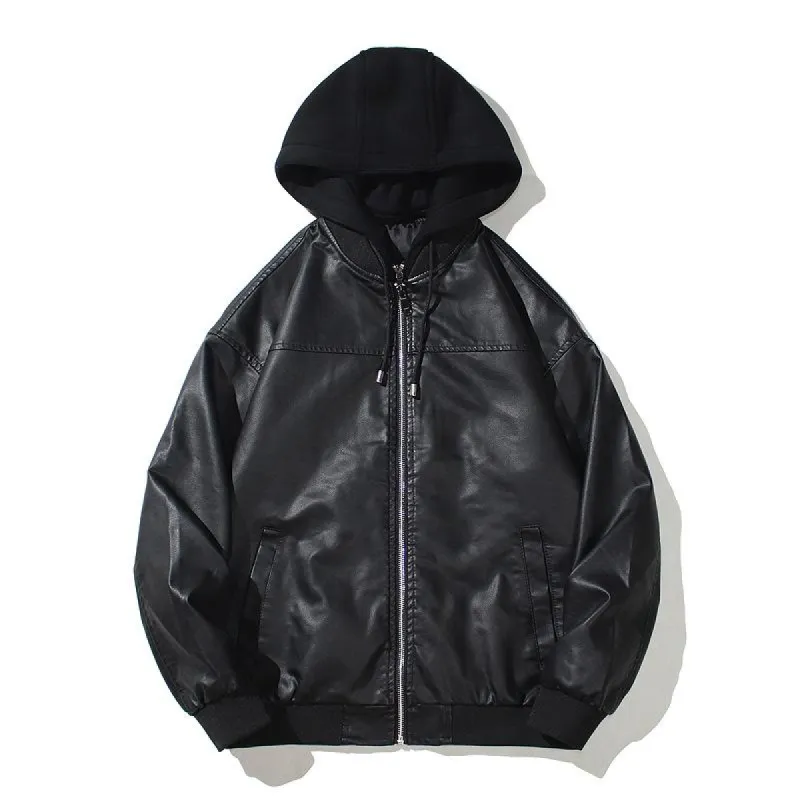 Men's PU Leather and Cotton Thick Hooded Jacket 04759916U sold by Manly