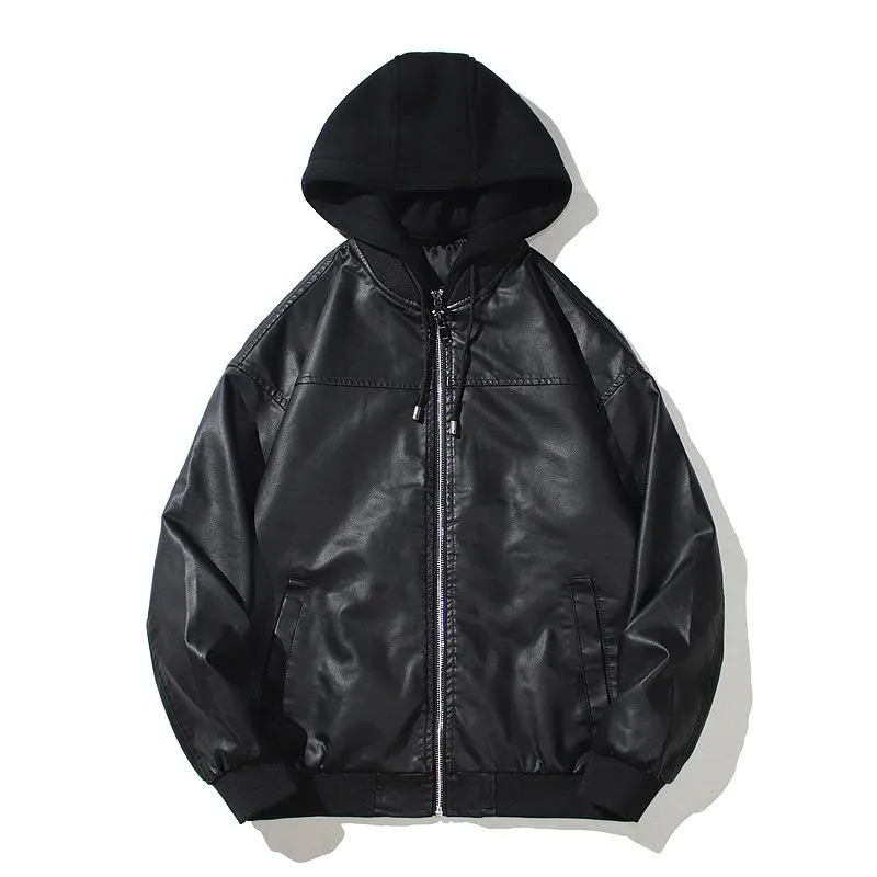Men's PU Leather and Cotton Thick Hooded Jacket 04759916U sold by Manly