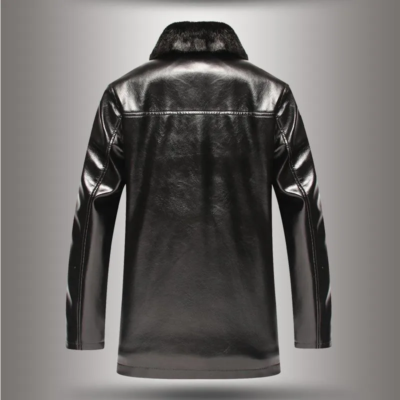 Men's Classic Casual Plus Velvet Mid-length Leather Jacket 25911097K sold by Manly product image thumbnail 3