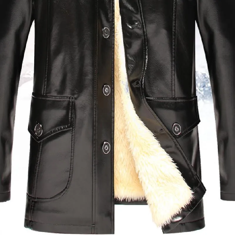 Men's Classic Casual Plus Velvet Mid-length Leather Jacket 25911097K sold by Manly product image thumbnail 4