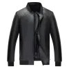 Men's Classic Casual Stand Collar Zipper Leather Jacket 12912787K sold by Manly