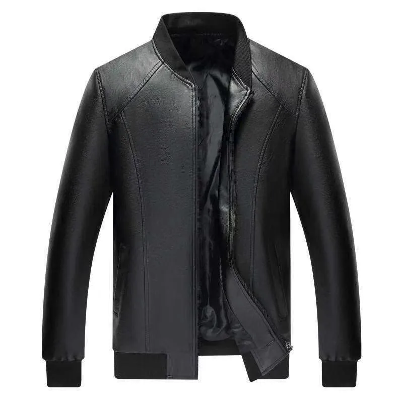 Men's Classic Casual Stand Collar Zipper Leather Jacket 12912787K sold by Manly product image thumbnail 3