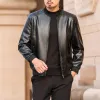 Men's Classic Casual Stand Collar Zipper Leather Jacket 12912787K sold by Manly