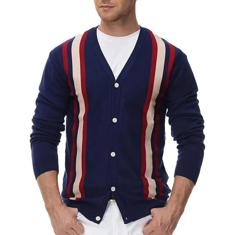 Men's Classic Casual Vertical Striped Long Sleeve Cardigan 03170196K sold by Manly
