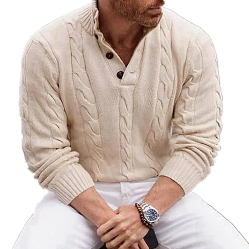 Men's Classic Casual Stand Collar Button Long Sleeve Sweater 46771400K sold by Manly