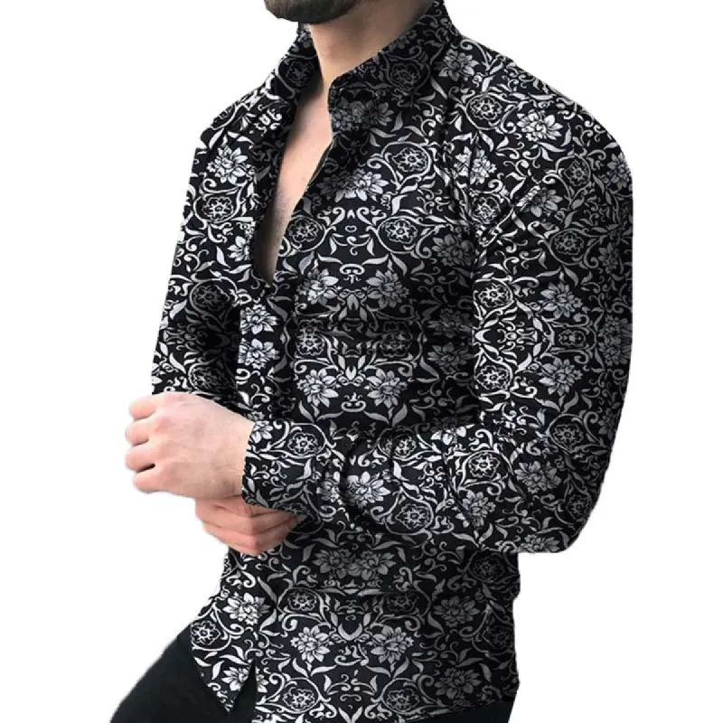 Men's Classic Casual Slim Fit Lapel Printed Long Sleeve Shirt 95077158K sold by Manly