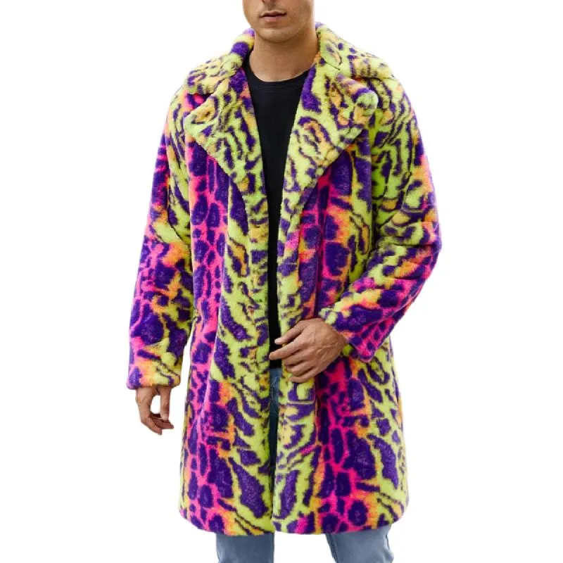Men's Casual Lapel Mid-length Leopard Print Coat 59575118F sold by Manly