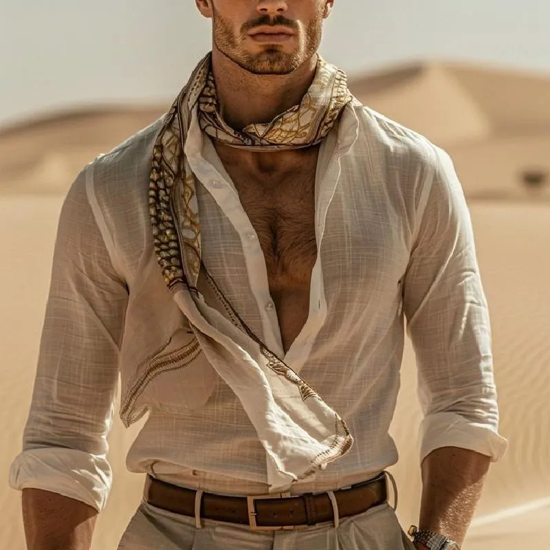 Men's Classic Casual Cotton and Linen Long Sleeve Shirt 36267251K sold by Manly product image thumbnail 2