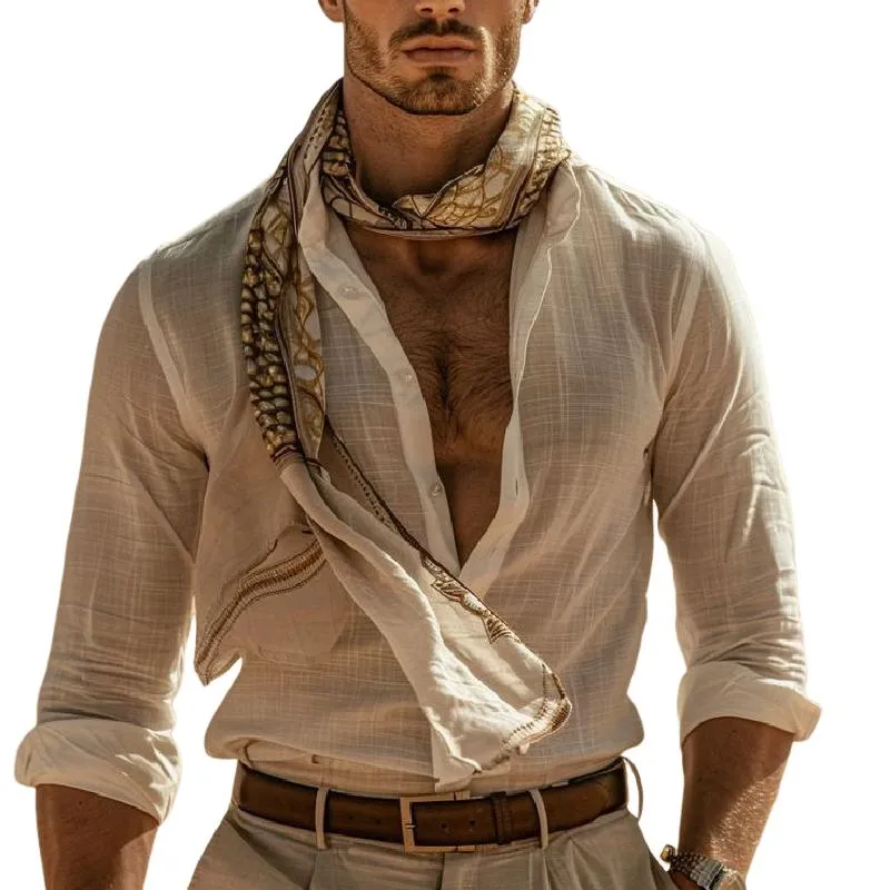 Men's Classic Casual Cotton and Linen Long Sleeve Shirt 36267251K sold by Manly