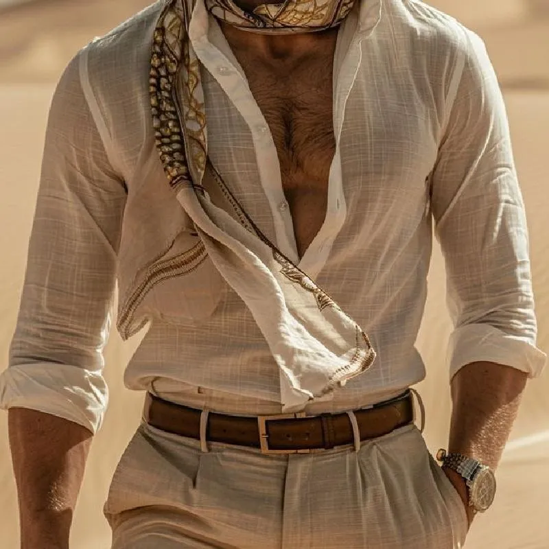 Men's Classic Casual Cotton and Linen Long Sleeve Shirt 36267251K sold by Manly product image thumbnail 4