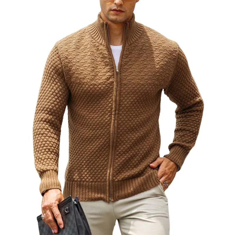 Men's Classic Casual Stand Collar Zipper Knit Cardigan 57068205K sold by Manly