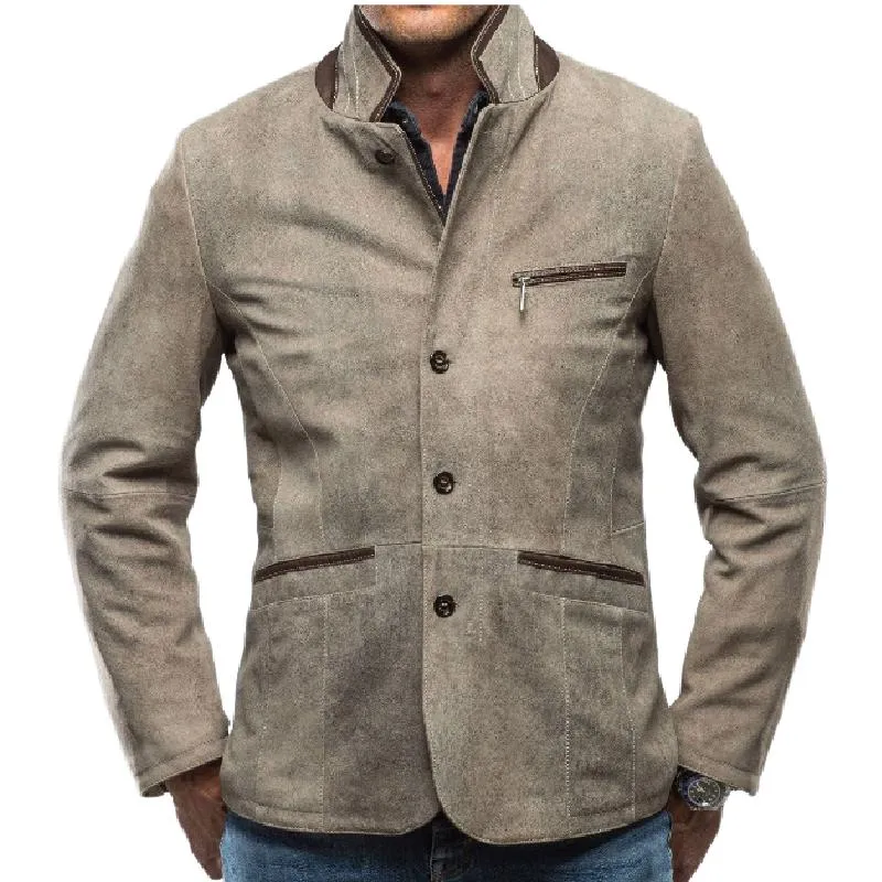 Men's Vintage Stand Collar Suede Jacket 40617987F sold by Manly