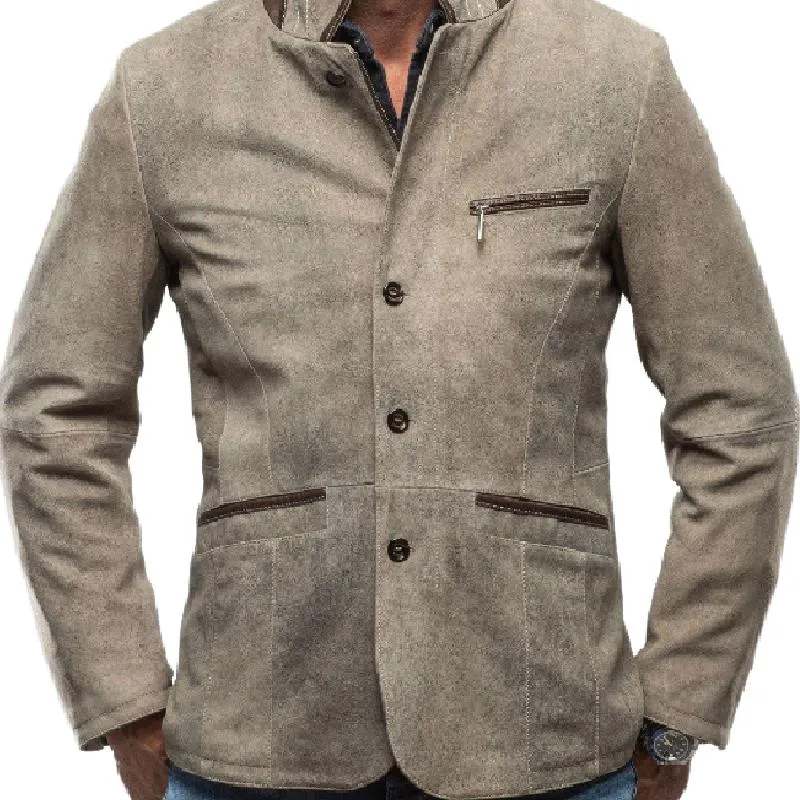 Men's Vintage Stand Collar Suede Jacket 40617987F sold by Manly product image thumbnail 2
