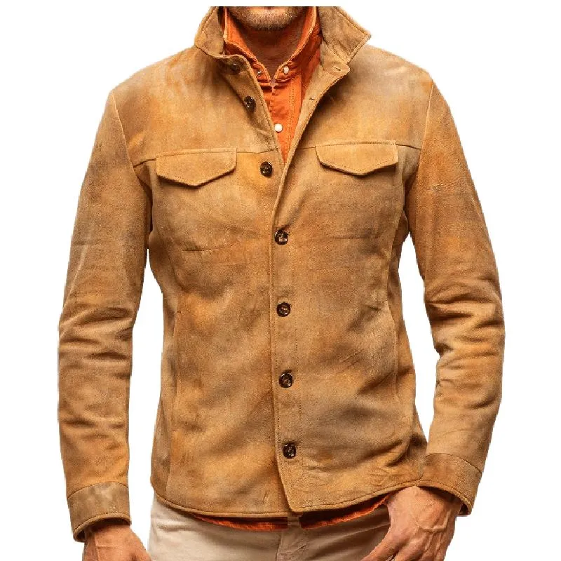 Men's Classic Vintage Stand Collar Suede Jacket 4286344F sold by Manly