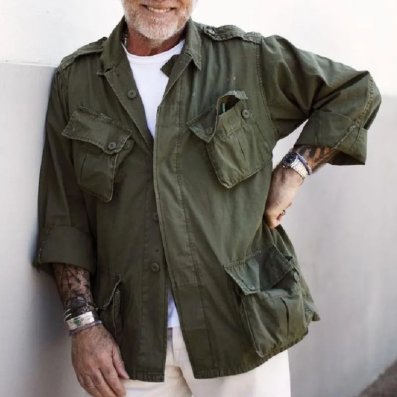 Men's Casual Canvas Multi-Pocket Lapel Jacket 37935195F sold by Manly product image thumbnail 2