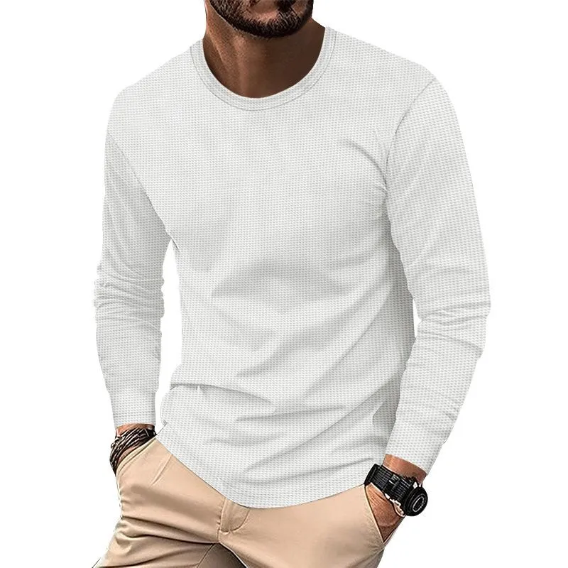 Men's Solid Color Waffle Round Neck Long Sleeve Casual T-shirt 06635701Z sold by Manly product image thumbnail 2