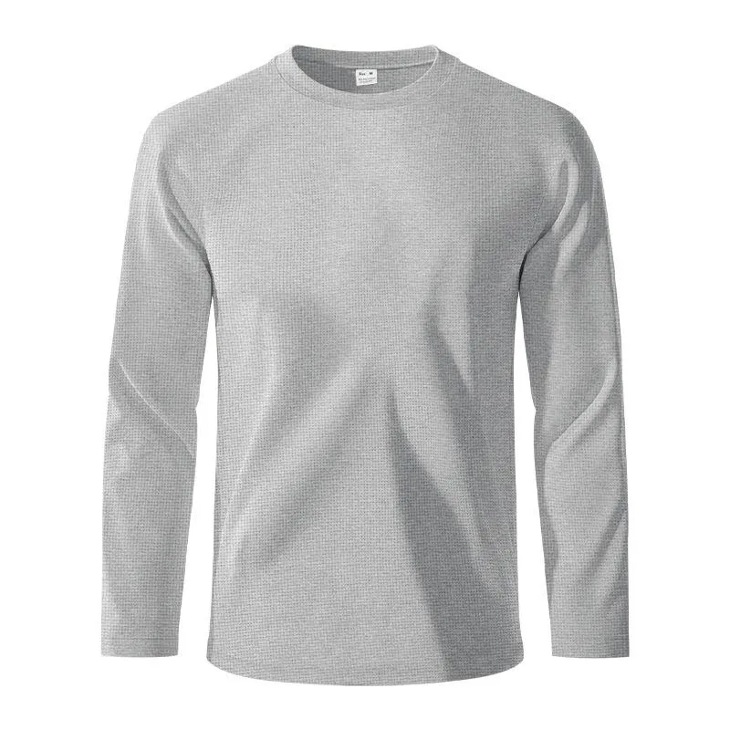 Men's Solid Color Waffle Round Neck Long Sleeve Casual T-shirt 06635701Z sold by Manly product image thumbnail 5