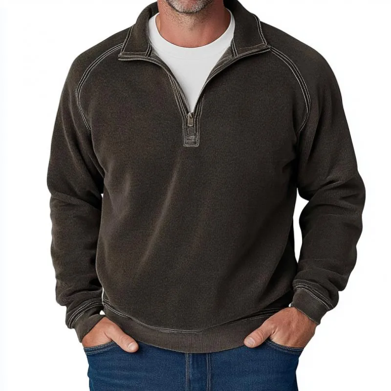 Men's Retro Half-Zip Lapel Raglan Sleeve Sweatshirt 56127560Y sold by Manly
