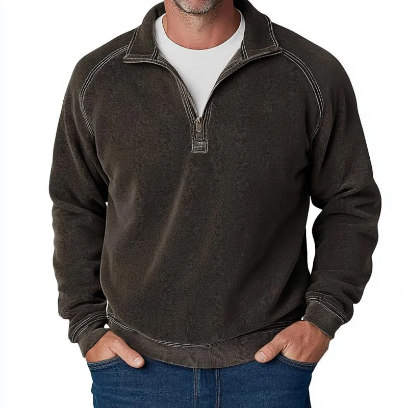 Men's Retro Half-Zip Lapel Raglan Sleeve Sweatshirt 56127560Y sold by Manly