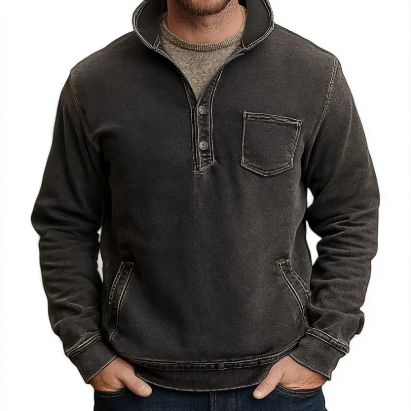 Men's Vintage Washed Distressed Button Collar Multi-Pocket Sweatshirt 72559530Y sold by Manly