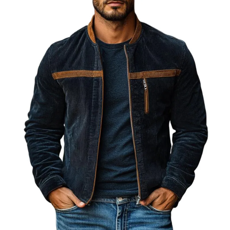 Men's Casual Color Matching Corduroy Baseball Jacket 90760400Y sold by Manly
