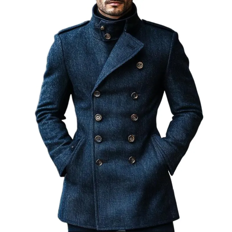 Men's Vintage Stand Collar Twill Cotton Double Breasted Slim Fit Coat 81991262M sold by Manly